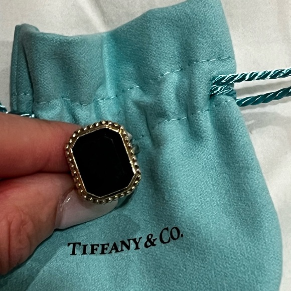 Authentic Tiffany & Co.Onyx Ring Ziegfeld, Sz 5 - Picture 2 of 10